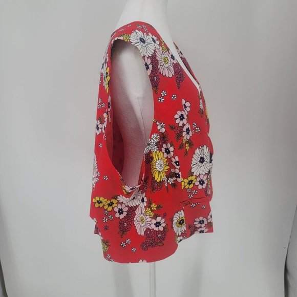 Modcloth Splash Of Inspiration Red Floral Vest 3 Button Women's Size 4X - Picture 5 of 8